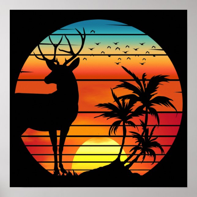 PÓSTER CIERVO ATARDECER RETRO (Frente)