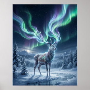 Póster Ciervo Aurora Luces del Norte