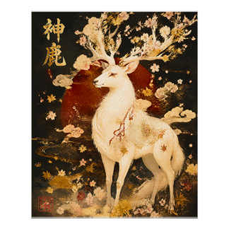 Póster Ciervo Blanco Celestial | Arte de la Mitología Jap