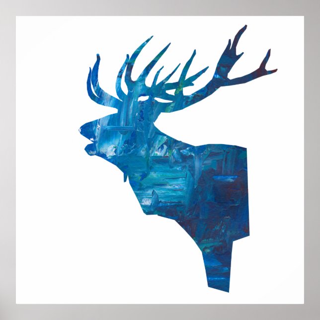 Póster ciervo de cabeza en azul (Frente)