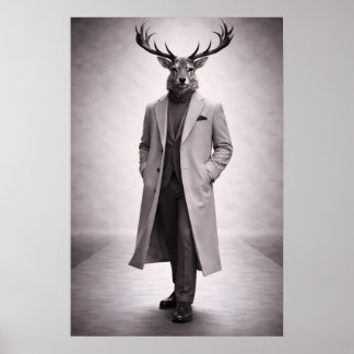Póster Ciervo Elegante con Abrigo a Medida Retrato