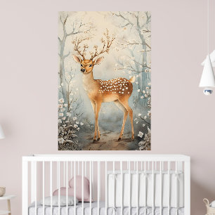 Póster ciervo majestuoso en un sereno paisaje invernal.