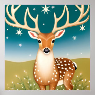 Póster Ciervo navideño adorable