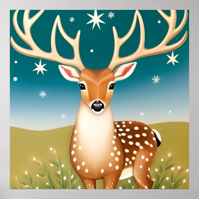 Póster Ciervo navideño adorable (Frente)