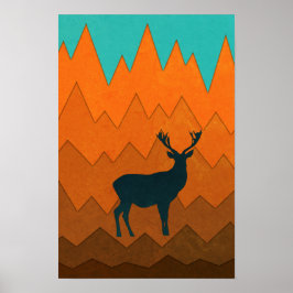 Póster Ciervo Silueta de ciervo Otoño caída Abstracto Col