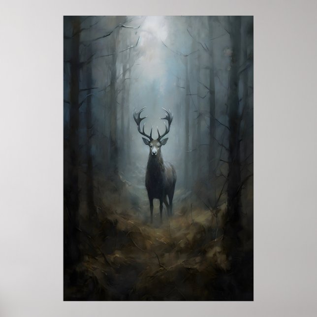 Póster Ciervos En Bosques Dark Academia, Bosque Goth , Os (Frente)