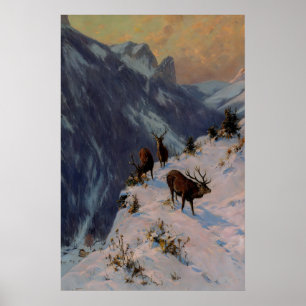 Póster Ciervos en Montañas Invernal Academia Oscura, Vint
