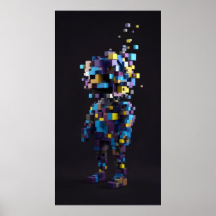 Póster Cifras abstractas de píxeles geométricos amarillo 