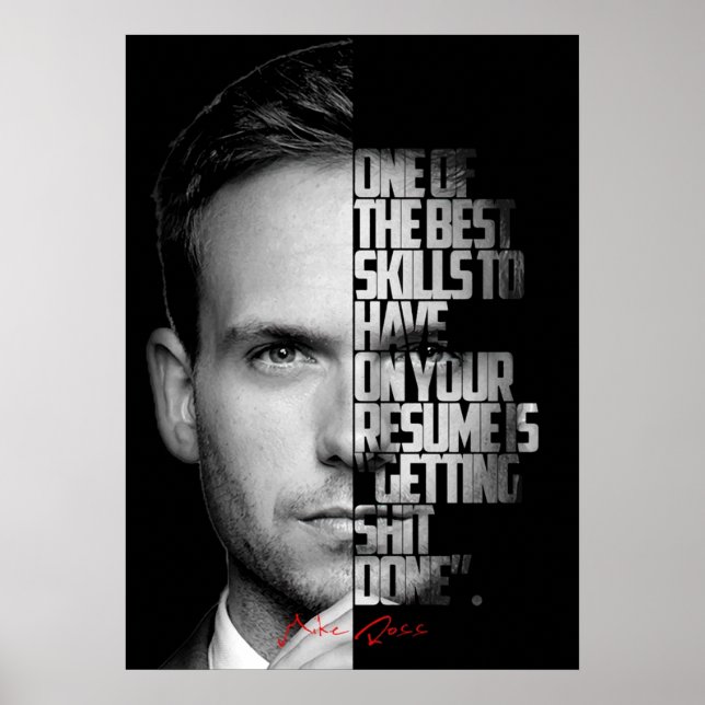 Póster Cifras de Mike Ross en blanco y negro (Frente)
