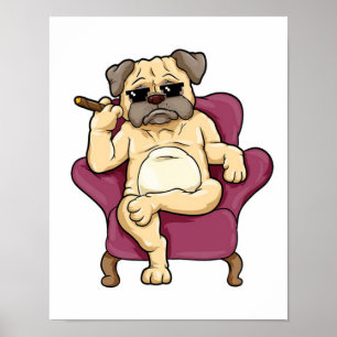 Póster Cigar para fumar pug  Perro Pug de Guay