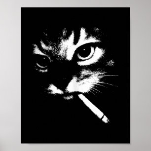 Póster Cigarette Kitten Funny Smony Cat Meme Gangster C