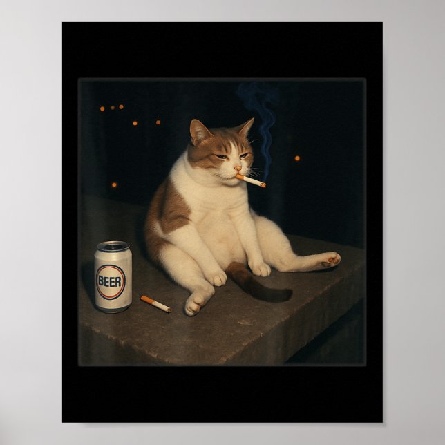 Póster Cigarette Kitten Funny Smony Cat Meme Stud (Frente)