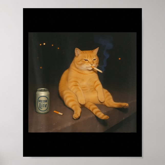 Póster Cigarette Kitten Gen Z Chiste Smoking Cat Meme Stu (Frente)