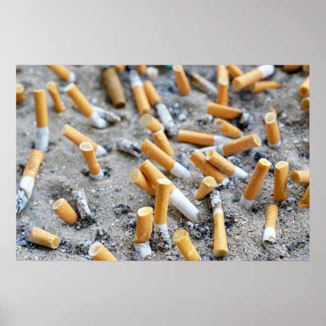Póster Cigarrillos en cenicero al aire libre (Frente)