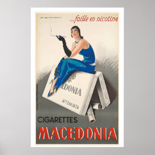 Póster Cigarrillos Macedonia Bajo Nivel de Nicotina Vinta