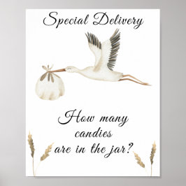 Póster cigüeña - adivina cuántos caramelos hay en el fras