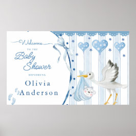 Póster Cigüeña Azul Shower de Bebé Dulce Personalizado