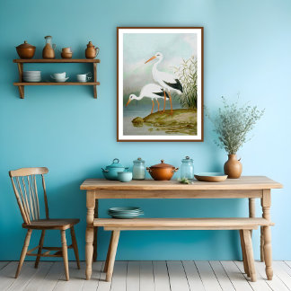 Póster Cigüeña blanca, Ilustraciones de pájaro
