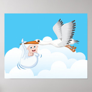 Póster Cigüeña llevando un bebé recién nacido