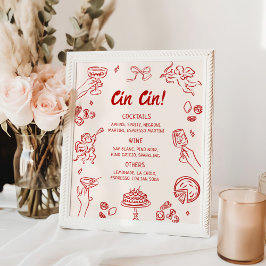 Póster ¡Cin Cin! Menú de bar rojo italiano