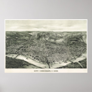 Póster Cincinnati birdseye map - 1900 (Henderson) BigMapB