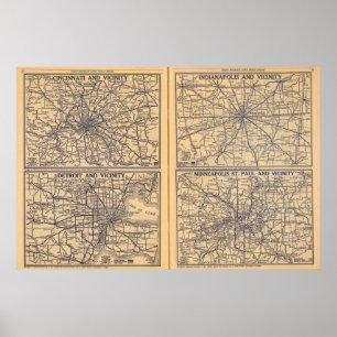 Póster Cincinnati, Detroit, Indianapolis