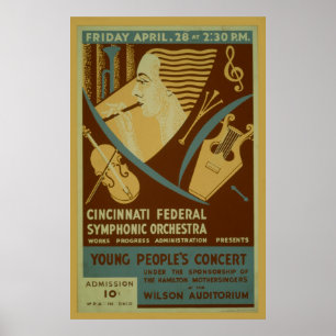 Póster Cincinnati Federal Sinfónica Vintage