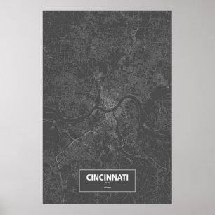 Póster Cincinnati, Ohio (blanco sobre negro)