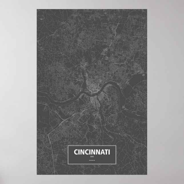 Póster Cincinnati, Ohio (blanco sobre negro) (Frente)