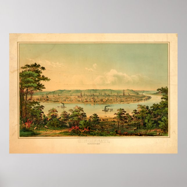 Póster Cincinnati Ohio desde un punto al oeste de Covingt (Frente)