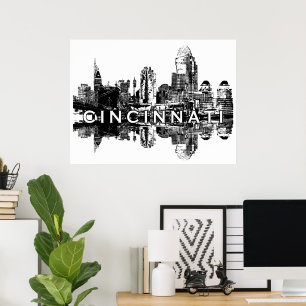 Póster Cincinnati, Ohio en blanco y negro