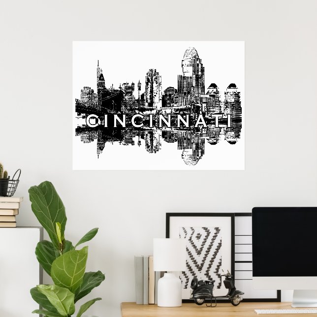 Póster Cincinnati, Ohio en blanco y negro (Oficina en casa)