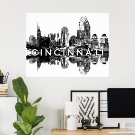 Póster Cincinnati, Ohio en blanco y negro