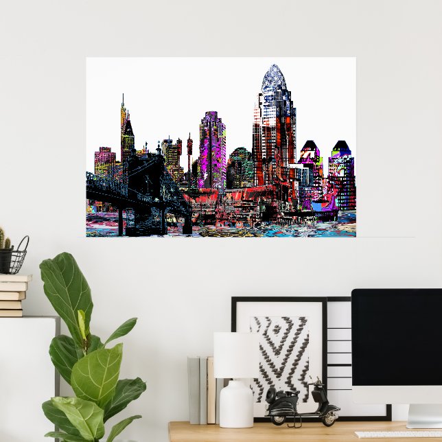 Póster Cincinnati, Ohio en graffiti (Oficina en casa)