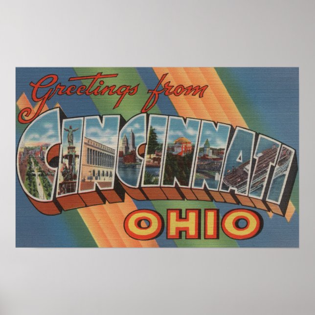 Póster Cincinnati, Ohio - Large Letter Scenes (Frente)