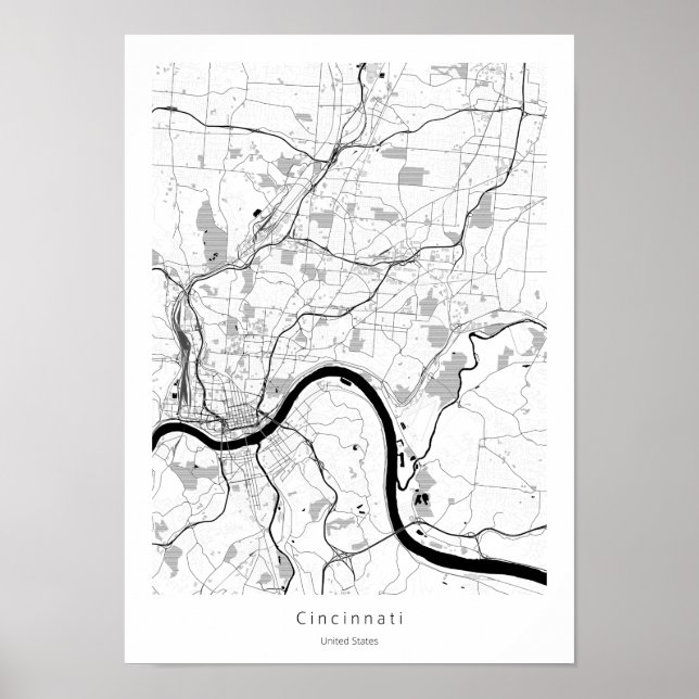 Póster Cincinnati Ohio Mapa Mínimo Simple Moderno (Frente)