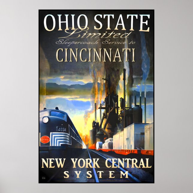 Póster Cincinnati Ohio State Limited Nueva York Central (Frente)