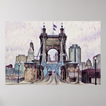 Cincinnati Roebling Suspensión Bridge Watercolor