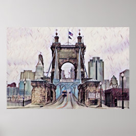 Póster Cincinnati Roebling Suspensión Bridge Watercolor