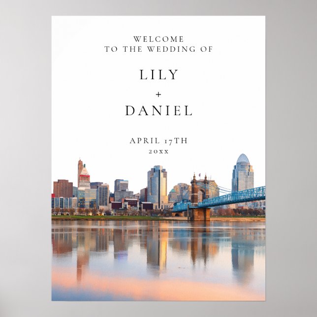 Póster Cincinnati Skyline Wedding Welcome Sign (Frente)