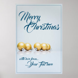 Póster Cinco bolas de navidades dorados - escritura azul