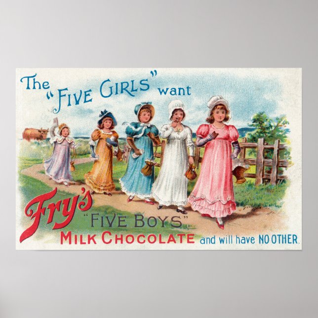 Póster Cinco Chicas quieren el chocolate de leche de cinc (Frente)