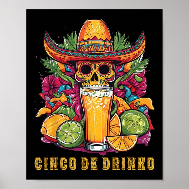 Póster Cinco De Drinko Funny Cinco De Mayo Fiesta Beber (Frente)