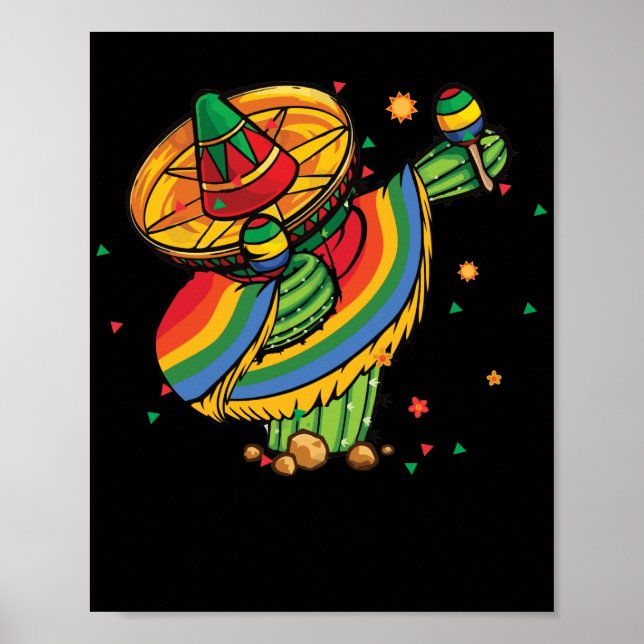 Póster Cinco de Mayo Cactus Dabbing mexicano (Frente)