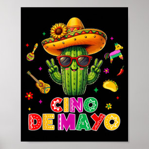 Póster Cinco de mayo cactus mexicano divertido vamos a fi