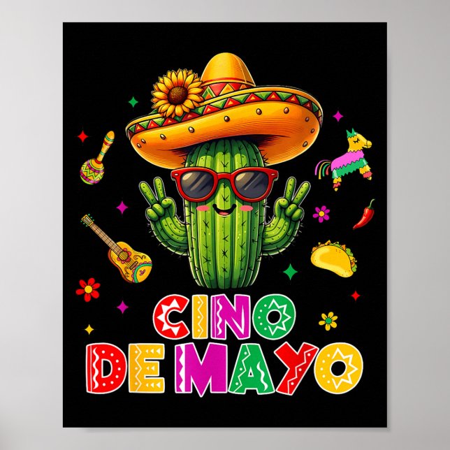 Póster Cinco de mayo cactus mexicano divertido vamos a fi (Frente)