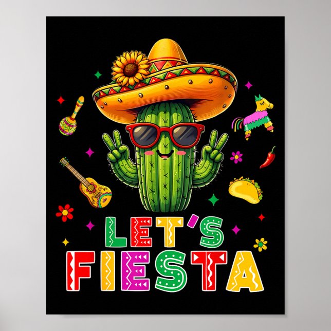 Póster Cinco de mayo cactus mexicano divertido vamos a fi (Frente)