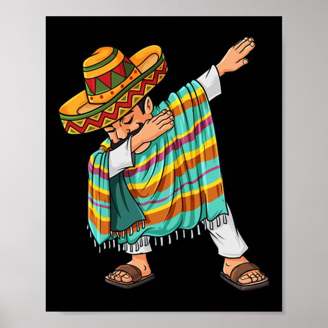 Póster Cinco De Mayo Dabbing Poncho Sombrero Funny Mexica (Frente)