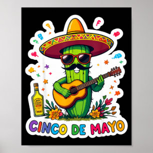 Póster Cinco de mayo divertido cactus mexicano gafas de s