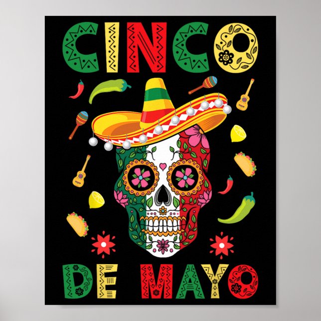 Póster Cinco De Mayo Fiesta Azúcar Skull Fiesta Mexicana (Frente)
